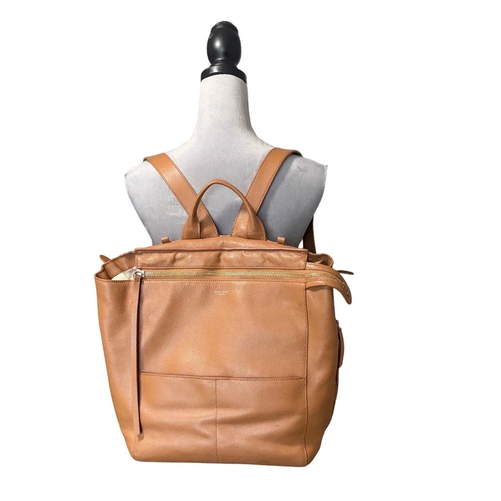 Mina Baie Stevie Tan Pebbled Leather Backpack Diaper Bag Gold Hardware